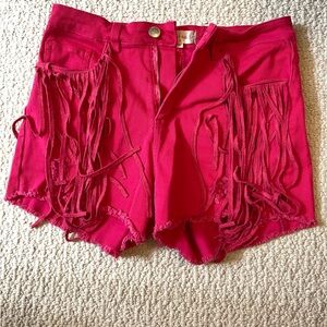 Altar'd State Vibrant Pink Fringe Jean Shorts